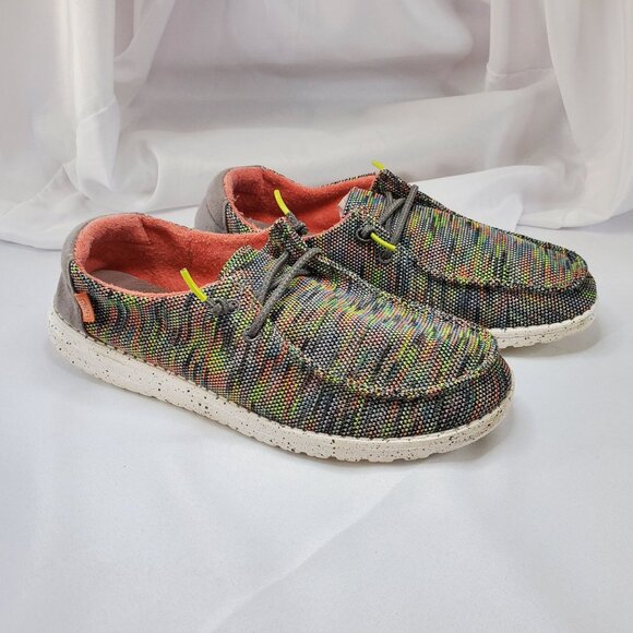 Hey Dude Womens Size 11 Wendy Sox Peacock Pink Multicolor Fabric Casual Shoes - Picture 7 of 10